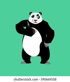 Panda winking Emoji. Chinese bear happy emotion isolated
