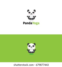 Panda yoga logo. Meditating panda bear mascot