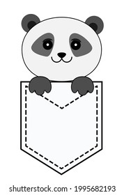 A panda in your pocket, a pocket friend. Vector image, suitable for children's clothing, postcards, posters, posters.