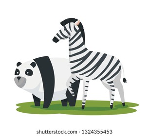 panda and zebra wild animals reserve