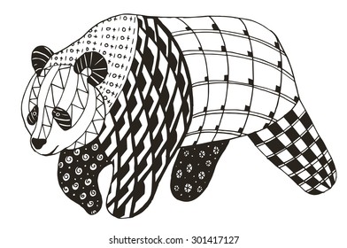 Panda zentangle stylized, vector, illustration, freehand pencil