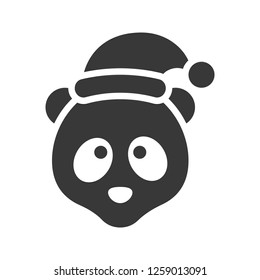 panda zoo animal wearing santa hat silhouette icon design