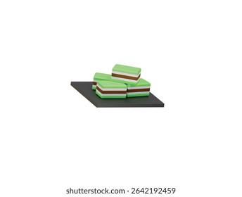 pandan cake icon 3d illustration render
