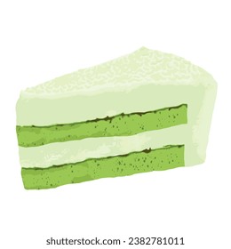 Pandan slice cake with white background, vector illustration, food drawing