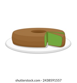 Pastel de esponja Pandan en un plato blanco 