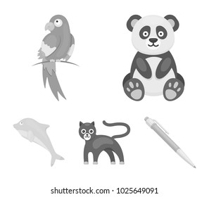 Panda.popugay, panther, dolphin.Animal set collection icons in monochrome style vector symbol stock illustration web.