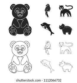 Panda.popugay, panther, dolphin.Animal set collection icons in black,outline style vector symbol stock illustration web.