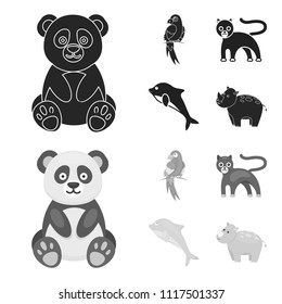 Panda.popugay, panther, dolphin.Animal set collection icons in black,monochrome style vector symbol stock illustration web.