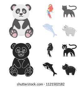 Panda.popugay, panther, dolphin.Animal set collection icons in cartoon,black style vector symbol stock illustration web.