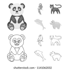 Panda.popugay, panther, dolphin.Animal set collection icons in outline,monochrome style vector symbol stock illustration web.