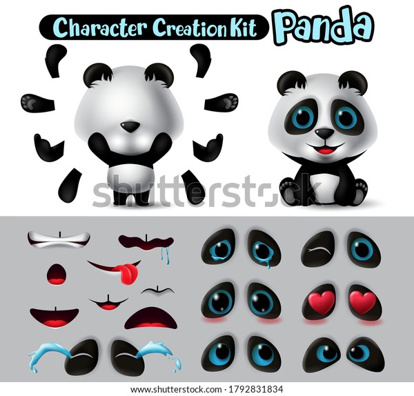 Pandas character
animal  vector creation set. Panda bear characters animal eyes,
mouth and body parts kit editable create for bears cartoon design
collection. Vector
illustration