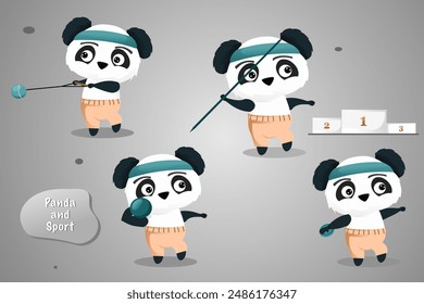 Pandas do throwing sport. Javelin, discus, hammer, shot put throwing sport