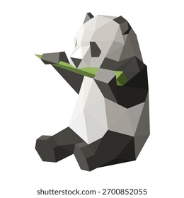 Os pandas estão comendo bambu de polígonos sobre fundo branco