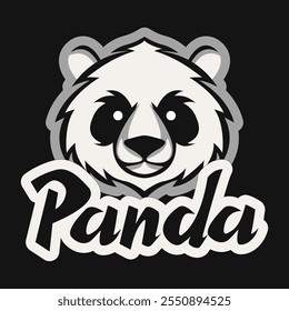 Panda's face. Lettering and calligraphy. Animals from the bear squad. Vector illustration. A template for the design of a logo, icon, stickers, clothing and souvenirs. 