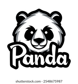 Panda's face. Lettering and calligraphy. Vector illustration. Animals from the bear squad. A template for the design of a logo, icon, stickers, clothing and souvenirs. 