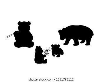 Pandas family. Silhouettes of animals. Vector illustrator