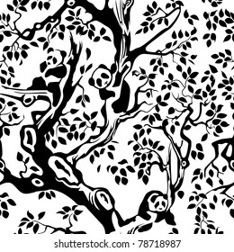 Pandas in  the foliage and tree branches. Seamless.