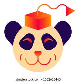 Panda's head in a square academic cap. Merry logo in warm colors with gradients on a white background. Vector.