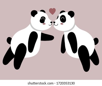 pandas in love floating in the air