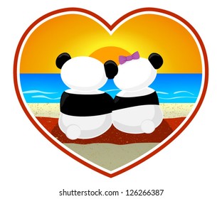 Pandas in Love on the Beach vector