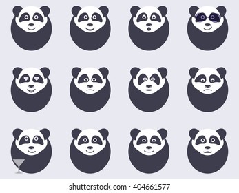 Pandas set of emoticons. Vector illustration.