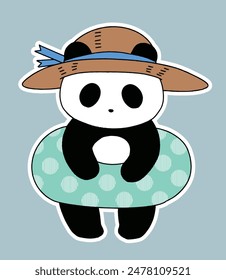 Panda's summer vacation (hand-drawn illustration)