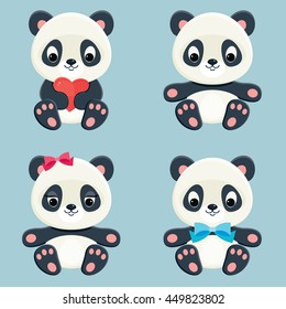 Pandas web icons. Vector set of cute asian bears