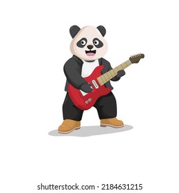 Panda-style playing guitar while singing is ready to rock. simple design for t-shirts, banners, and websites