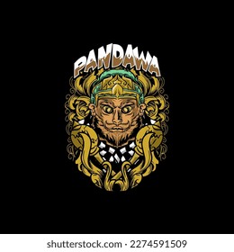 pandawa figure of mahabaratha vector illustration for shirt desing on black background