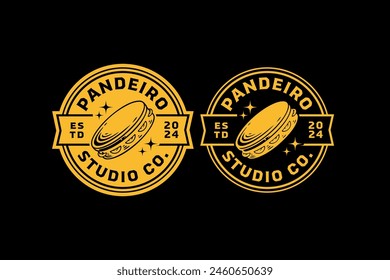 pandeiro music instrument badge logo vector for music festival, studio and entertainment