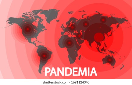 PANDEMIA on the world map, vector art illustration.