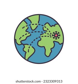 Pandemia related vector icon. The spread of the virus around the globe. Pandemia sign. Isolated on white background. Editable vector illustration