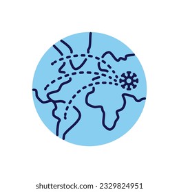 Pandemia related vector icon. The spread of the virus around the globe. Pandemia sign. Isolated on white background. Editable vector illustration