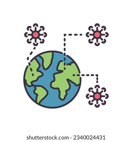 Icono vector relacionado con la pandemia. La propagación del virus en todo el mundo. Signo de pandemia. Aislado sobre fondo blanco. Ilustración vectorial editable