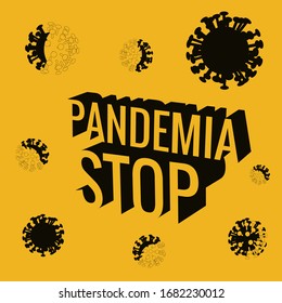 La pandemia detiene el texto y las células. Concepto de isometría 3d. Ilustración vectorial.