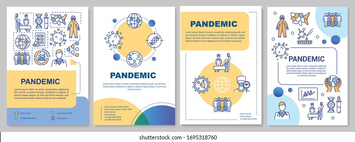Pandemic brochure template. Coronavirus epidemic. Infection spreading. Flyer, booklet, leaflet print, cover design with linear icons. Vector layouts for magazines, annual reports, advertising posters