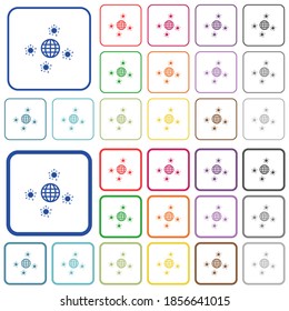 Pandemic color flat icons in rounded square frames. Thin and thick versions included.