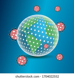 Pandemic coronavirus Covid-19 planet quarantined, protection against coronavirus. Vector illustration.
