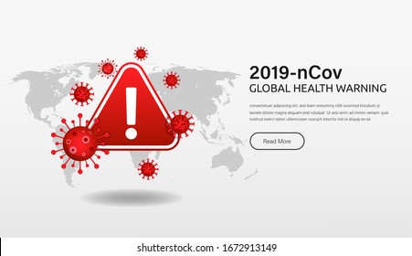 Pandemic coronavirus human global health warning. 2019-nCov outbreaks with exclamation mark template. Stay safe and aware vector illustration