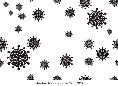 Pandemic Coronavirus outbreak covid-19 2019-nCoV seamless pattern background. Virus bacteria covid-19 black and white pattern. Coronavirus vector texture wallpaper