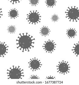 Pandemic Coronavirus outbreak. Seamless pattern on white background. Virus bacteria covid-19 vector illustration.