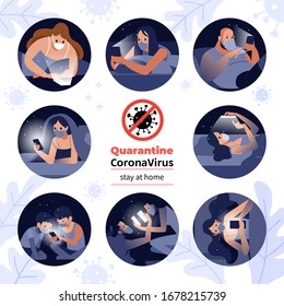 Pandemic of coronavirus and social distancing concept. People hold video conferences at home during self-quarantine of the coronavirus. Family conversation via mobile phone conference. Stay at home