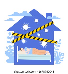 pandemic of coronavirus and social distancing concept. staying at home with self quarantine to help stop outbreak and protect virus spread. 
