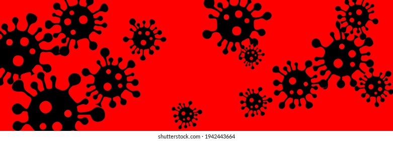 Pandemic Covid-19 Vivid Test Healthcare Backdrop. Science Creepy Epidemic Black Coronavirus Quarantine Bright Virus Vector. Medicine Red Sick Vibrant Danger Sign Neon Horizontal Illustration.