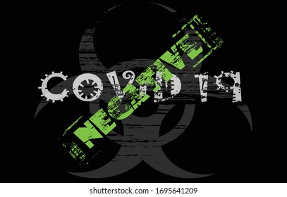  Pandemic Covid-19 warning red grunge text. Trendy design element for prints, web pages, banners, posters and background