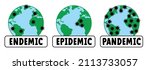 pandemic, epidemic to endemic with cartoon arrow. Corona virus, coronavirus. Covid icon or logo. In infectious diseases, a disease is called endemic when a disease continues to occur in a certain area