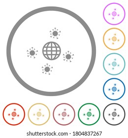 Pandemic flat color icons in round outlines on white background