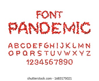 Pandemic Font. bacteria letter. Epidemic alphabet. Coronavirus ABC. Letters are made up of viruses. 2019-ncov font
