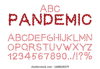 Pandemic font. Virus sign. Bacteria ABC. Coronavirus 2019-ncov letters. 

