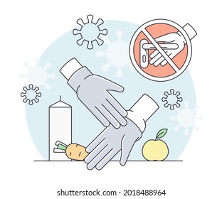Pandemic with Gloves Wearing as Safety Measure Line Vector Illustration